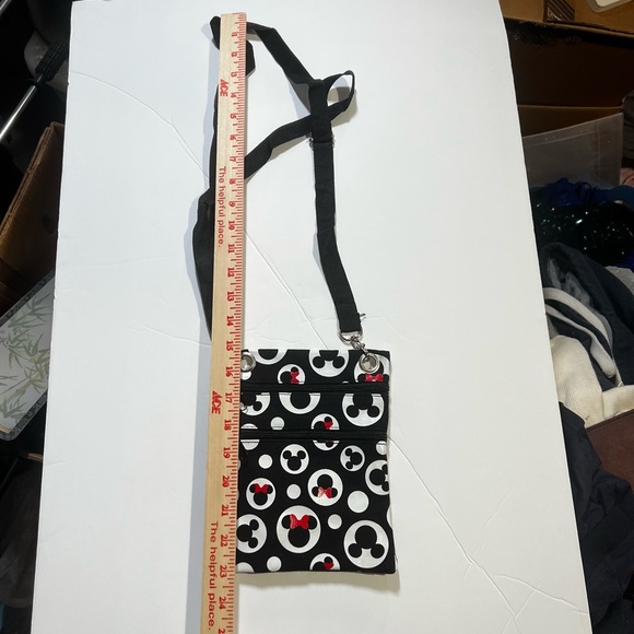 Disney Passport Bag Mickey and Minnie Mouse Print Crossbody Black - Picture 2 of 7